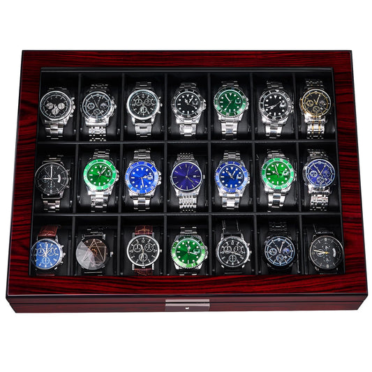 ANWBROAD 21 Slot Watch Cases for Men Watch Box with Large Glass Lid Lockable Wood Watch Display Case Watch Organizer Giftable Elegant Watch Holder Fathers Day UJWB004Y
