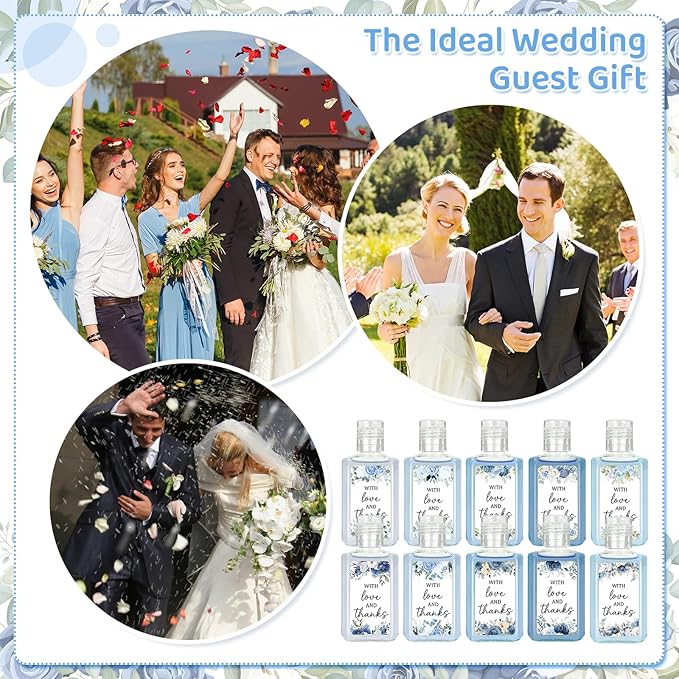 50 Pcs Blue Flower Mini Hand Sanitizer Bulk Thank You Gift Favors Small Hand Sanitizer for Guest 1fl oz Travel Size Hand Soap Gift for Wedding and Baby Shower Supplies