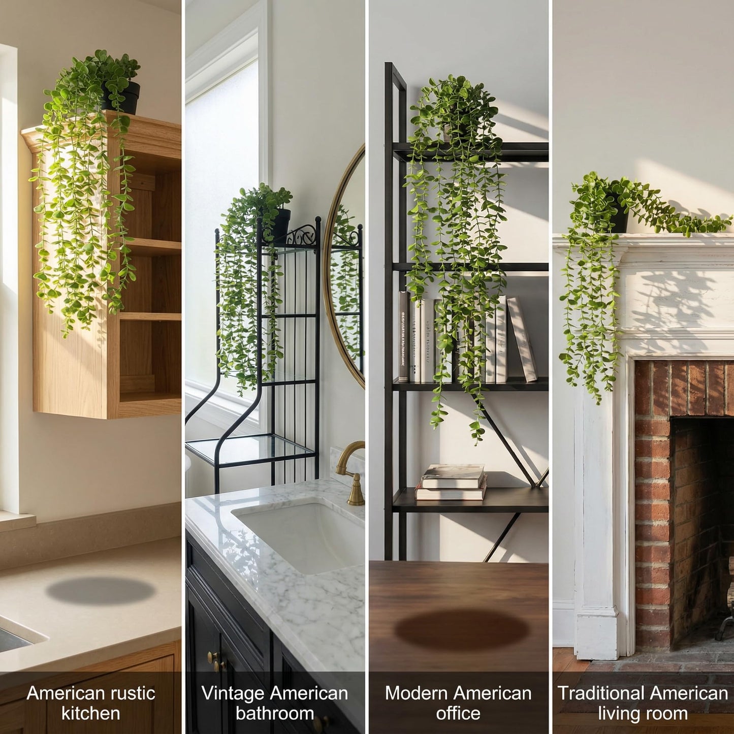 GOEJGSDJ 5 Pack Fake Plants - Artificial Hanging Plants & Small Potted Faux Eucalyptus Fern Ivy, UV Resistant Maintenance-Free, for Shelf Wall Desk Home Office Bathroom Indoor Outdoor Decor
