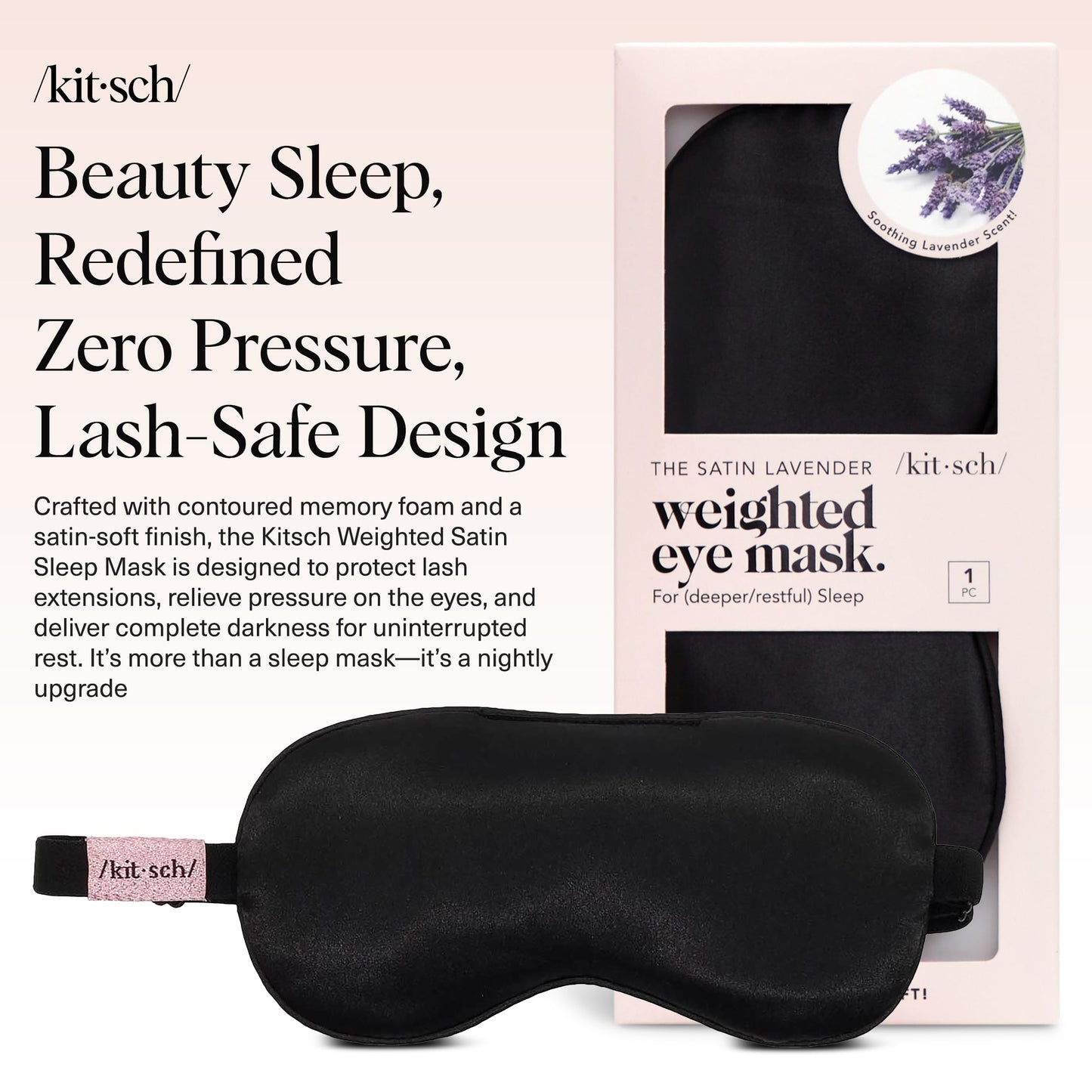 Kitsch Weighted Satin Sleep Mask - Weighted Eye Masks for Sleep and Travel - Lavender Ultra-Soft Sleeping Eye Mask for Women and Men - Light Blocking, Adjustable Strap, (4.1oz/116g)