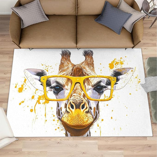 Giraffe 2x3 Area Rugs for Living Room, Funny Animals Washable Non Slip Rugs, Pop Art Low Pile Print Rug for Bedroom, Dining Room, Home Office