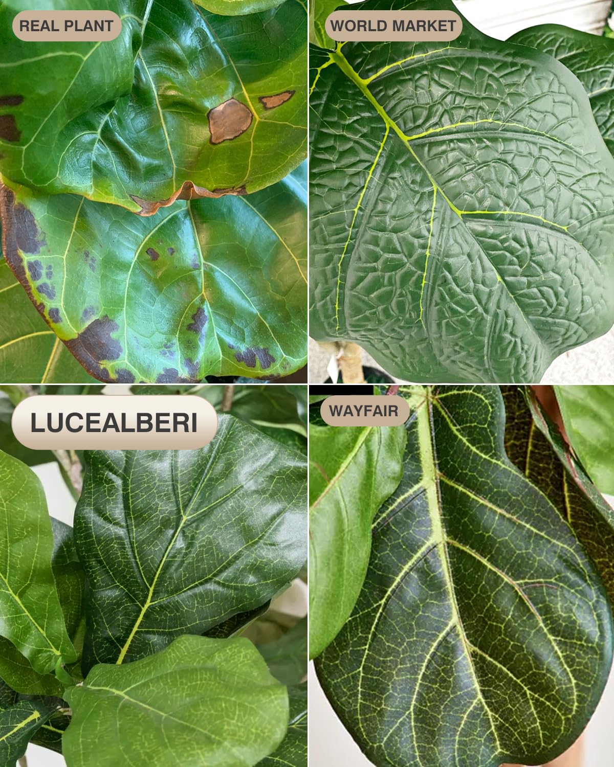 LuceAlberi Artificial Fiddle Leaf Fig Tree 6FT - Large Fake Trees with White Planter, Tall Faux Ficus Lyrata Tree Floor Plants for Indoor Home Decor Office Living Room Housewarming Gift, 1Pack