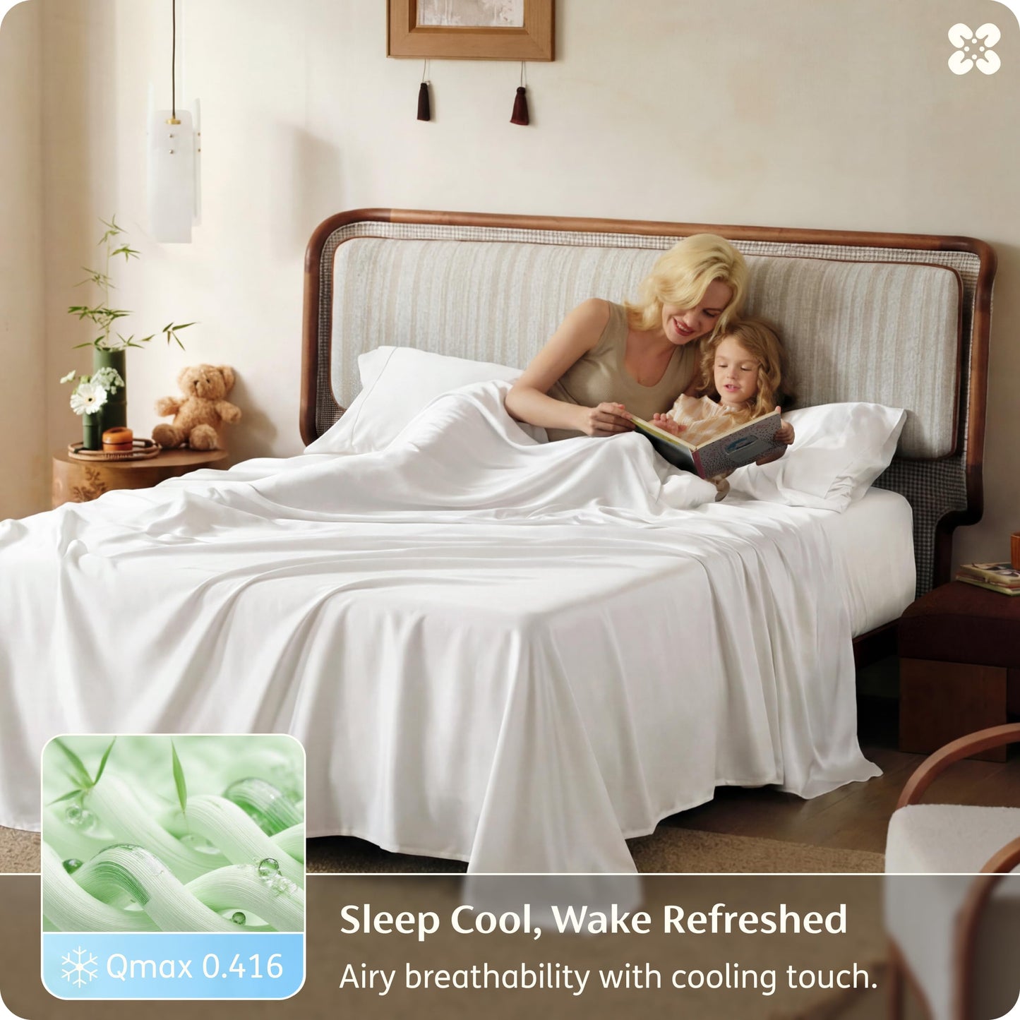 Bedsure 100% Organically Grown Bamboo Viscose Queen Sheet Set | Cooling Bedsheets for Hot Sleepers | Luxury Silky Soft PureWoven | 18" Deep Pocket with Corner Straps | Oeko-Tex Certified [White]