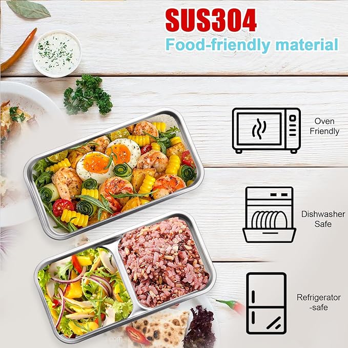 304 Stainless Steel Snack Containers, 100% Leadproof, Grab and Go Snack Containers, Food Grade, for Travel and Outdoor Camping, 1pc Single and 2pcs Double compartment, 3 PCS