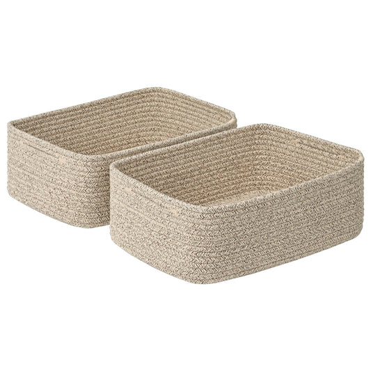 Degeyoyo Shallow Storage Baskets for Shelves, 15x11x5.1 Inch Woven Baskets for organizing, 2 Pack Storage Bins for Nursery, Bathroom, Closet, Decorative, Mixed Brown