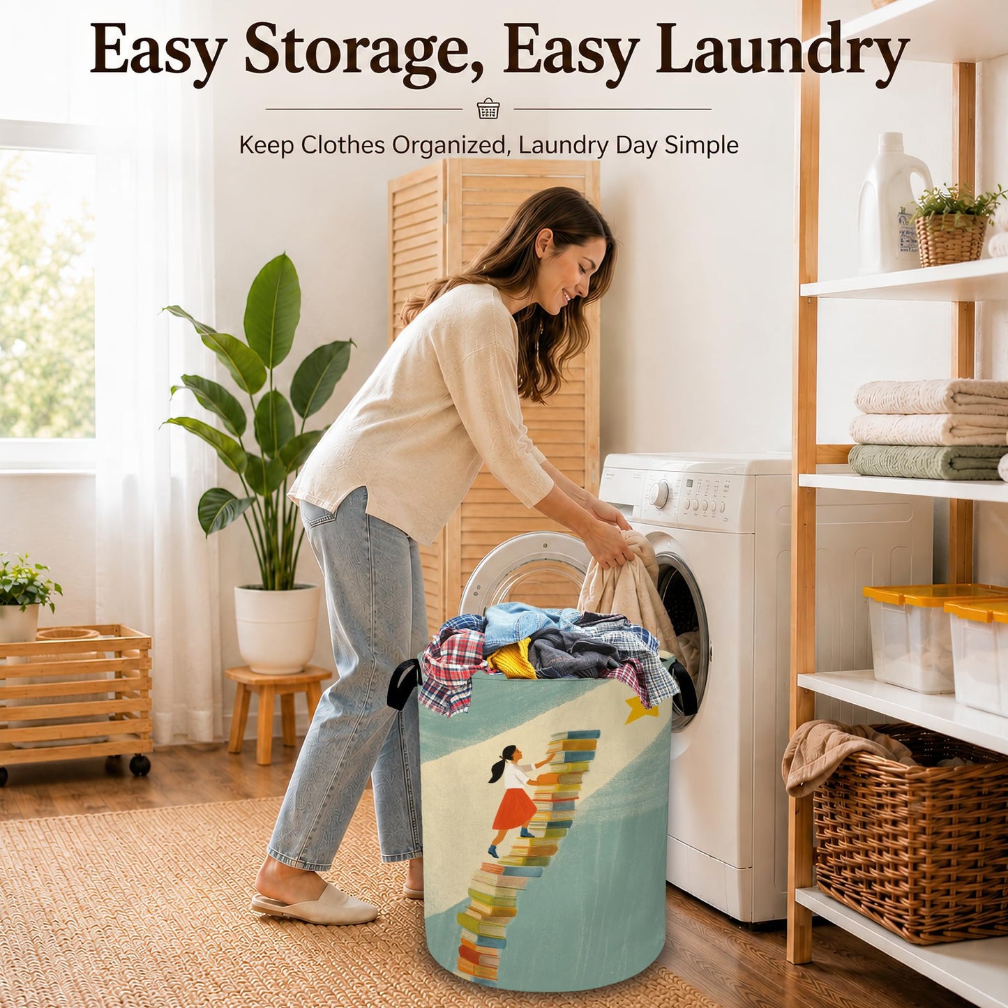 Dream Stairway Large Clothes Hamper, Portable Collapsible Laundry Basket with Handles, Freestanding Storage Bin for Bedroom Bathroom Dorm Laundry Room