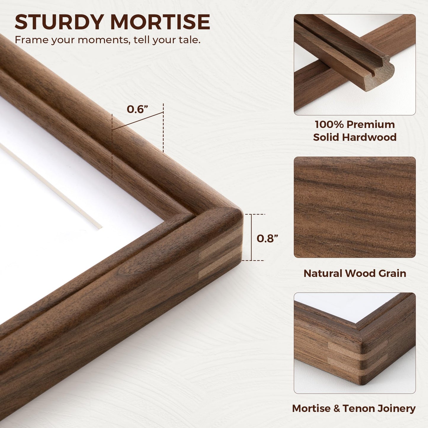 5x7 Picture Frame with Mat for 4x6, USA-Sourced Walnut Wood Handcrafted Rounded Corner with HD Tempered Glass, 5 x 7 Photo Frames Gallery Wall & Tabletop, Vertically or Horizontally, 2 Pack