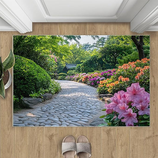Japanese Gardens Washable Area Rugs 6x8 Non-Slip Garden Art Living Room Rug Eastern Aesthetics Soft for Carpet Low Pile Indoor Door Mat & Room Decor