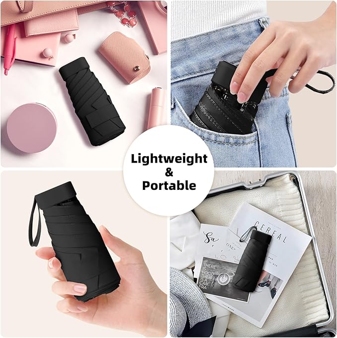 Travel Mini Compact Folding Umbrella with Case - UV Sun & Rain Protection, Lightweight Portable Pocket Umbrella for Women Men Kids, Fits Purse Backpack