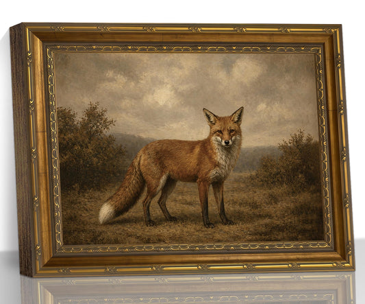 Red Fox Rustic Vintage Gold Framed Canvas Decor, 12 x 16 Inch