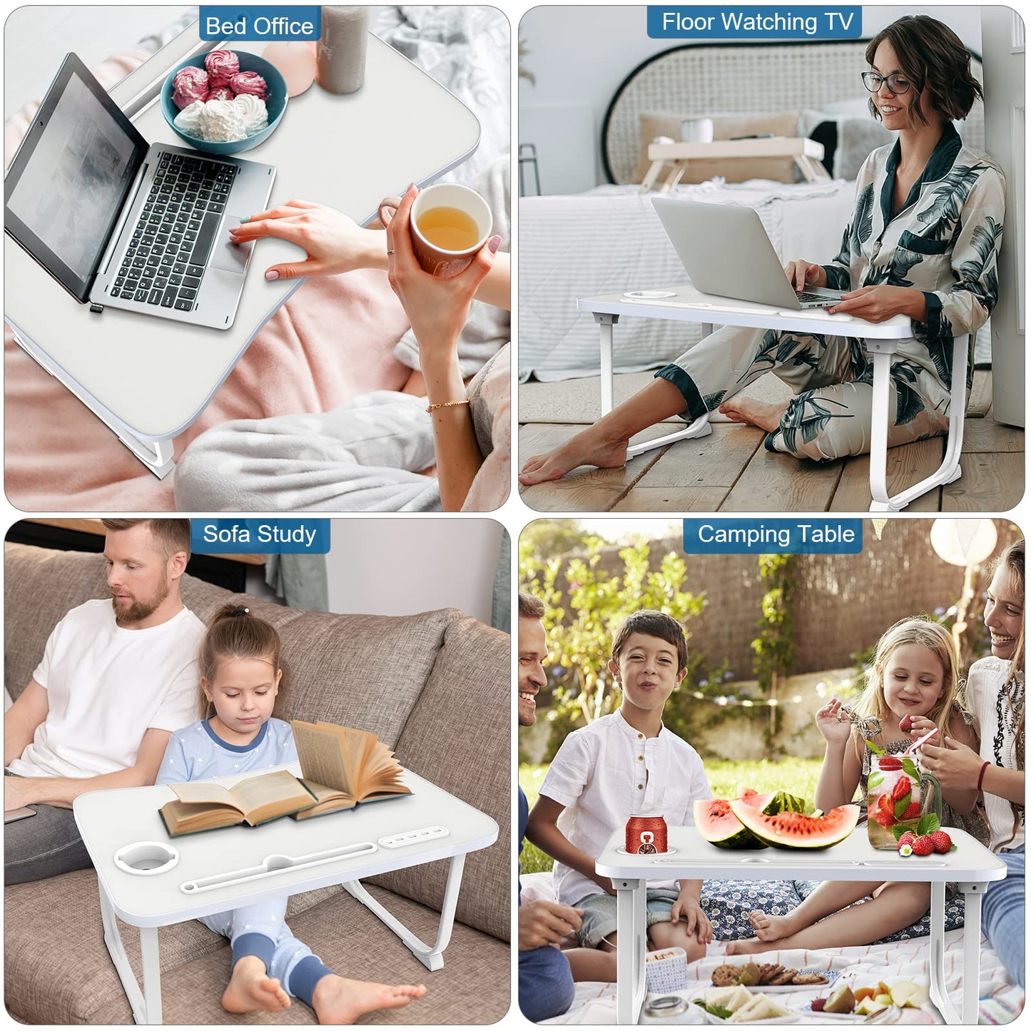 Fayquaze Laptop Bed Desk, Portable Foldable Lap Bed Table with USB Charge Port Storage Drawer and Cup Holder,Lap Desk Laptop Stand Tray Table Serving Tray for Eating, Reading and Working