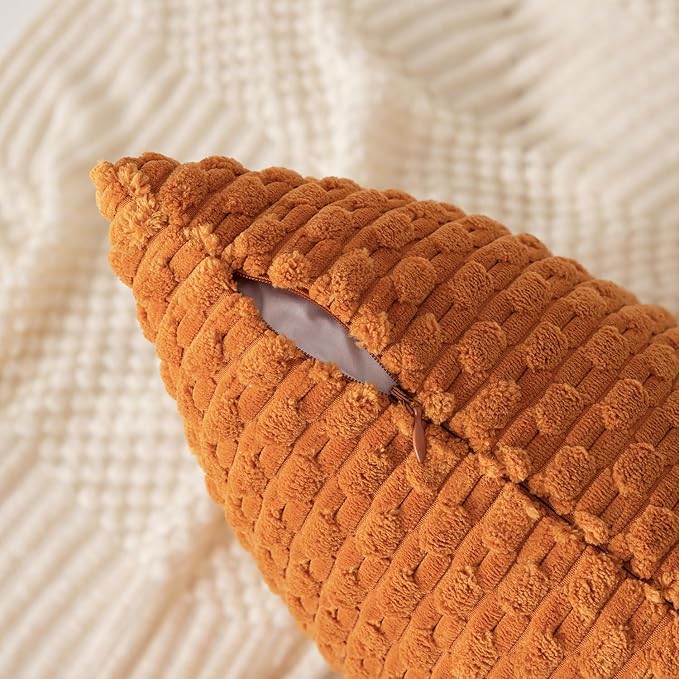 Kevin Textile Fall Throw Pillow Covers Soft Corduroy Decorative Set of 2 Boho Striped Pillow Covers Pillowcases Farmhouse Home Decor for Couch Bed Sofa Living Room 24x24 Inch Orange Yellow