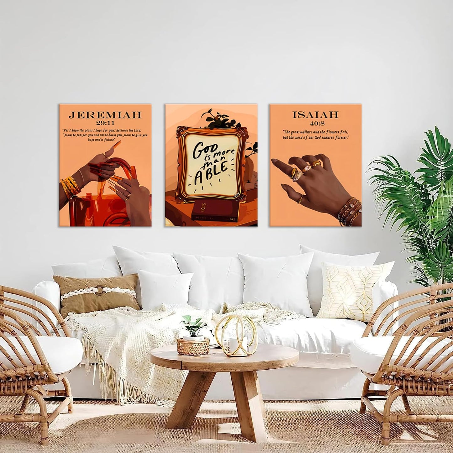 DAXINGJ Black Girl Canvas Wall Art Set of 3, Christian Framed Prints