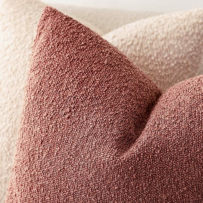 Foindtower Decorative Textured Boucle Throw Pillow Covers Accent Solid Pillow Cases Neutral Soft Cozy Couch Cushion Case for Chair Sofa Bedroom Living Room Home Decor 16x16 Inch,1PC,Orange Rust Red