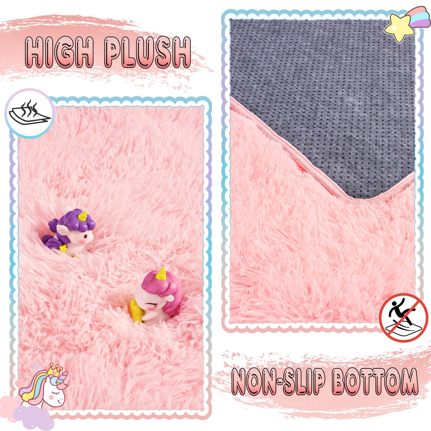Large 9x12 Area Rugs for Living Room, Soft Shag Living Room Rug Thick Fluffy Rug for Bedroom, Plush Fuzzy Carpet for Girls Boys Kids Room Non Slip Dorm Home Decor Aesthetic, Pink