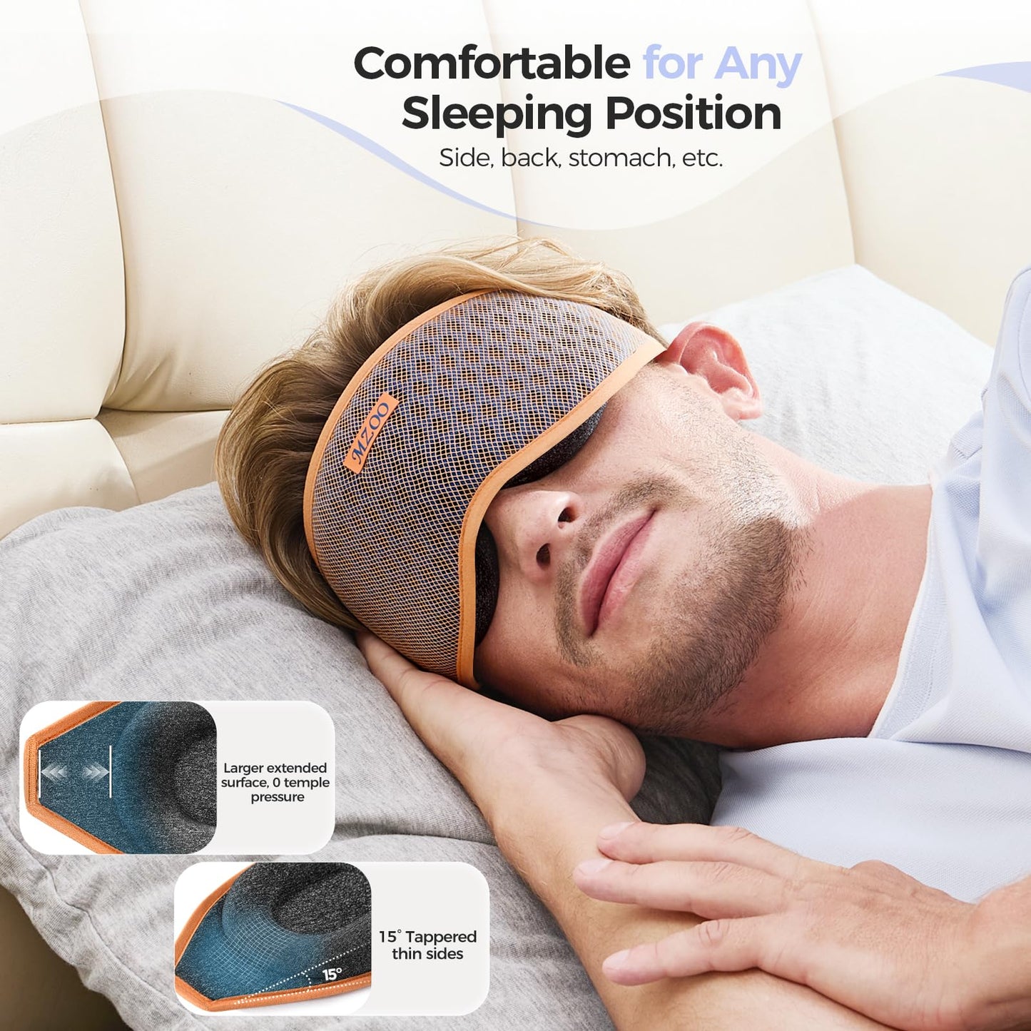 MZOO Pro Breathable Sleep Mask - Complete Blackout Sleeping Eye Mask for Side Sleeper, 3D Zero Pressure & Eyelash Friendly Night Blindfold Eye Covers, Travel Essentials & Birthday Gifts for Women Men