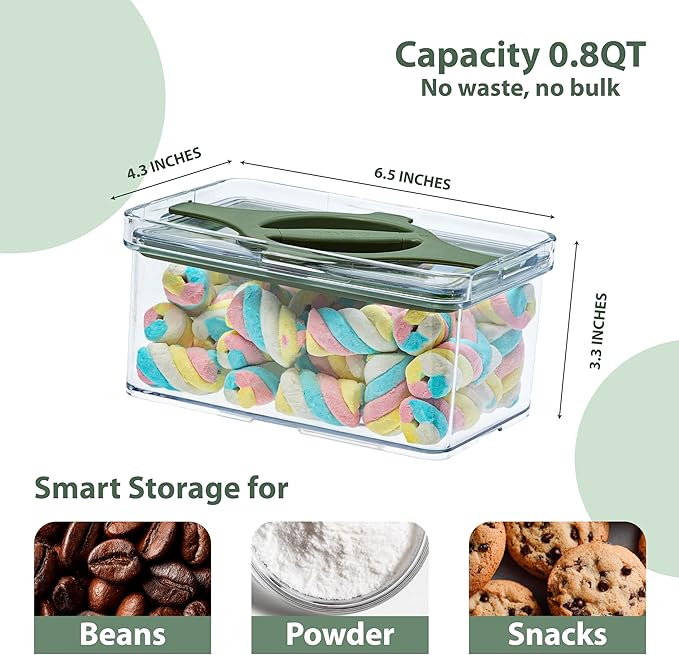 Prestoor 4-Pack Small Pantry Containers, 0.8 QT/0.76 L Clear SAN Food Storage Canisters with Twist-Lock Lids, Stackable for Sugar, Tea Bags, Seasoning, Nuts, Snacks (Black)