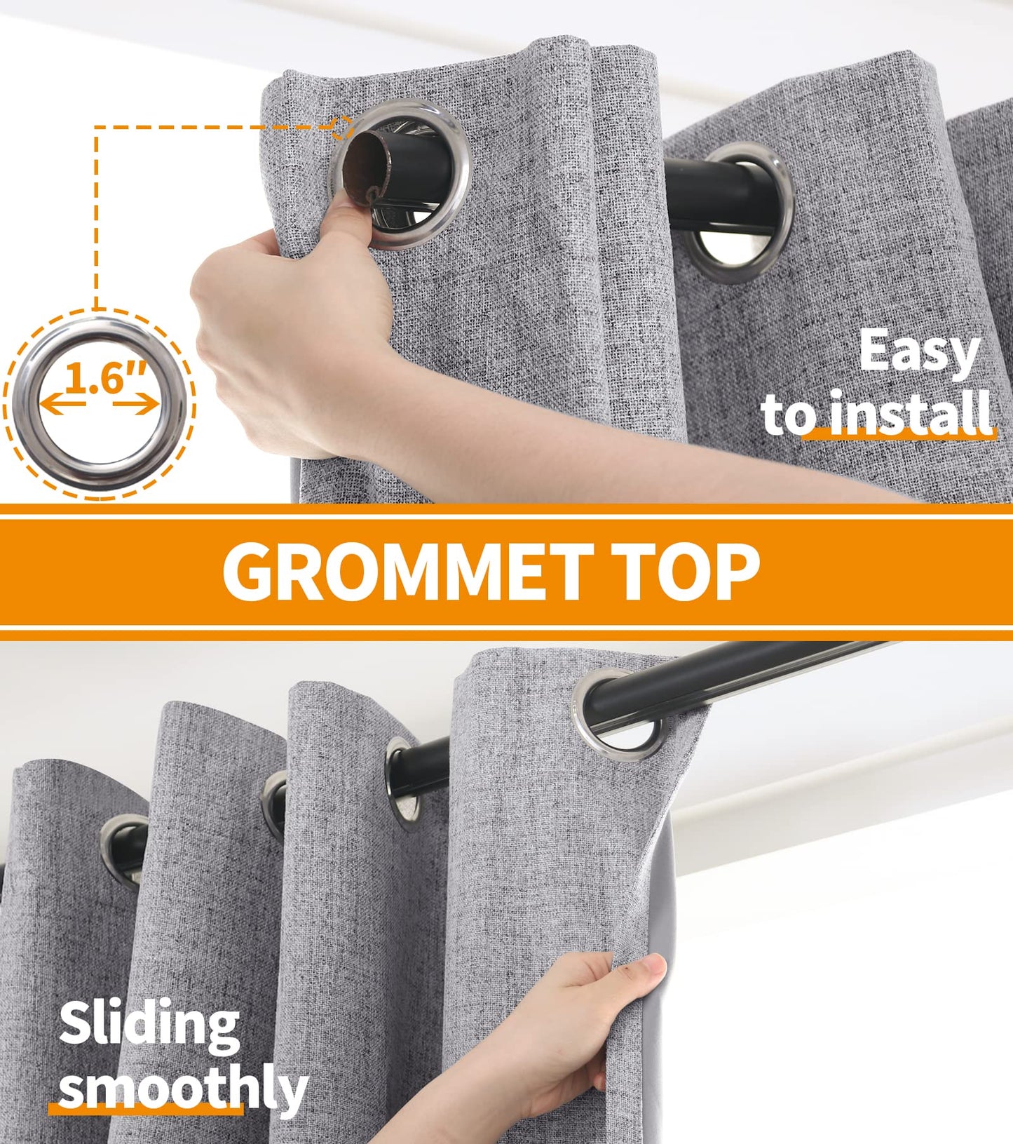 YoungsTex Grey Linen Curtains Blackout 54 Inches Long for Bedroom, Grommet Thermal Insulated Linen Textured Room Darkening Window Drapes for Living Room, 2 Panels, 52 X 54 Inch