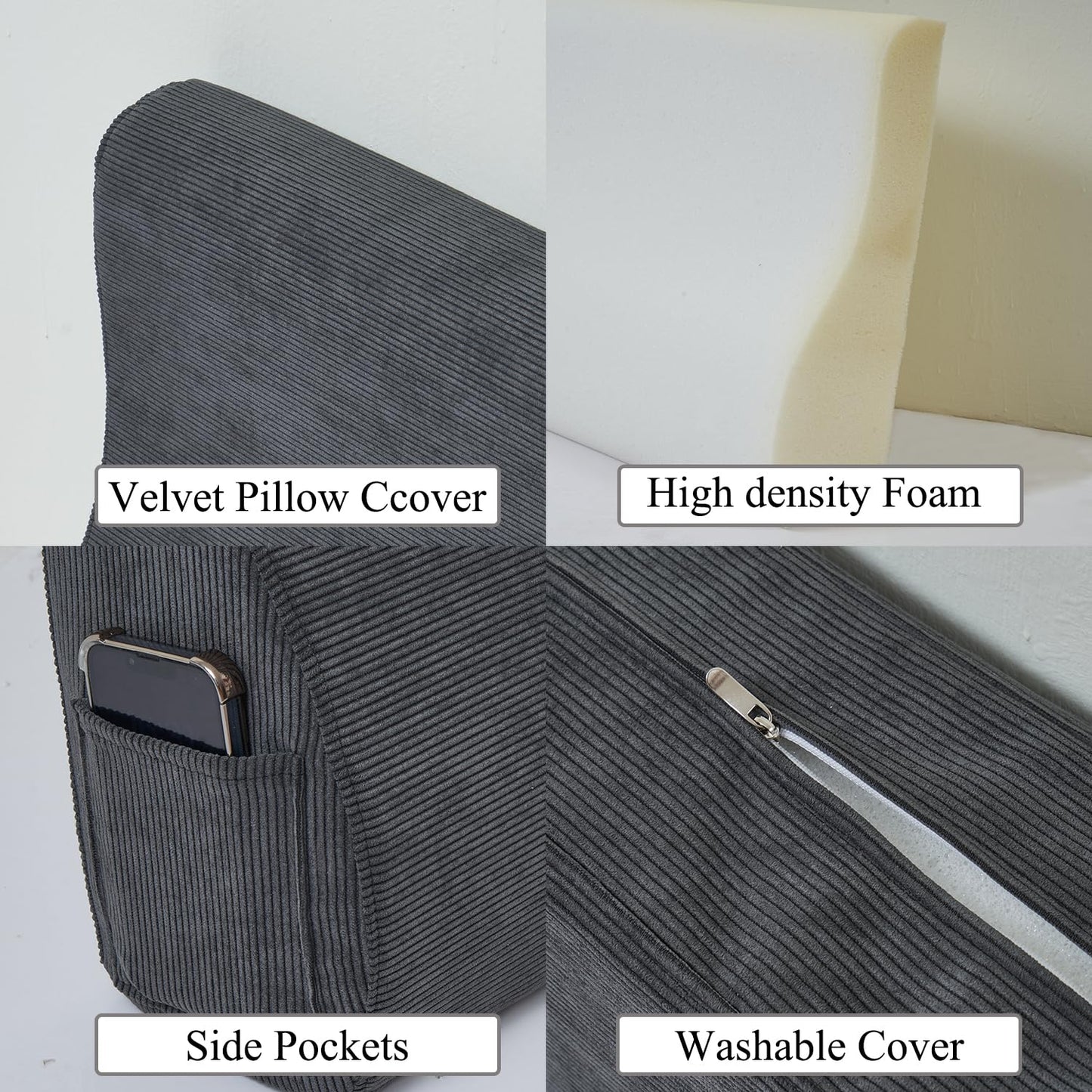 Kapicle King Size headboard Cushion with Great Back Support Foam Triangular Bed Wedge Pillow for Headboard Large Couch Rest Cushions for Bed Sitting up Replacement, Gray