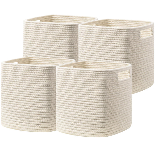 UBBCARE Set of 4 Storage Cubes-13 X 13 X 13 In, Cotton Rope Basket for Shelves, Toys, Book, Cube Storage Bin with Handles, Woven Storage Basket for Organizing, Beige
