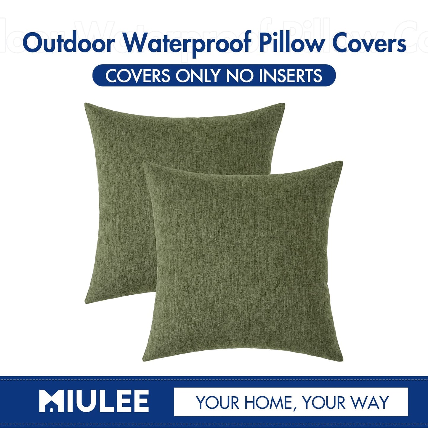MIULEE Pack of 2 Decorative Outdoor Solid Waterproof Throw Pillow Covers Euro Sham Faux Linen Garden Farmhouse Cushion Cases for Patio Tent Balcony Couch Sofa 24x24 Inch Dark Green
