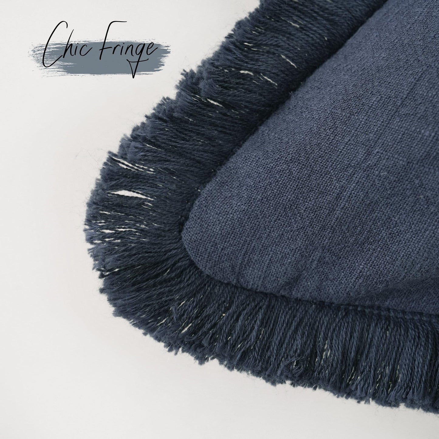 Foindtower Set of 2 Decorative Linen Fringe Throw Pillow Covers Cozy Boho Farmhouse Cushion Cover with Tassels Soft Accent Pillowcase for Couch Sofa Bed Living Room Home Decor,18×18 Inch,Navy Blue