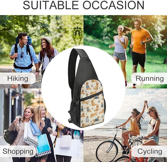 SWEET TANG Men's Crossbody Bags, Casual Daypacks Cute Golden Retriever for Cycling and Travel, Fashion Sling Shoulder Backpack Square Rucksack with Small Pocket for Key Purse