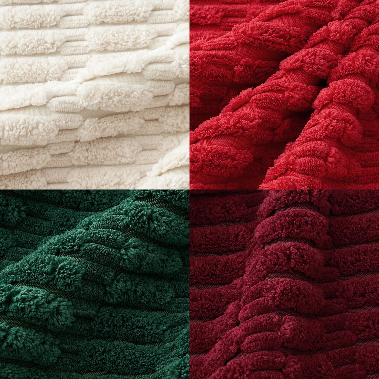 MIULEE Pack of 4 Christmas Boho Farmhouse Red and Green Corduroy Decorative Throw Pillow Covers 18x18 Inch Retro Soft Striped Pillow Covers Home Decor for Sofa Living Room Couch Bed