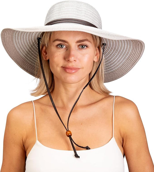 Sloggers Women's Wide Brim Braided Sun Hat with Wind Lanyard - UPF 50+ Maximum Sun Protection