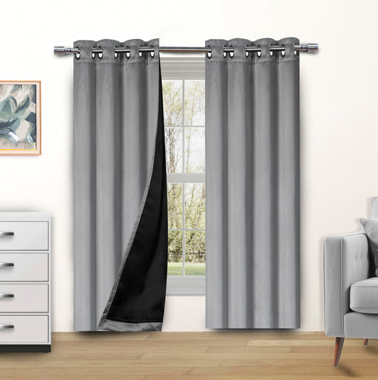 Candy Cottons Blackout Curtains for Bedroom and Living Room, Bedroom Decor, Black Liner for 100% Blackout, Thermal Insulated, Built with Stainless Steel Grommet, Easy Installation, Grey, 52x84