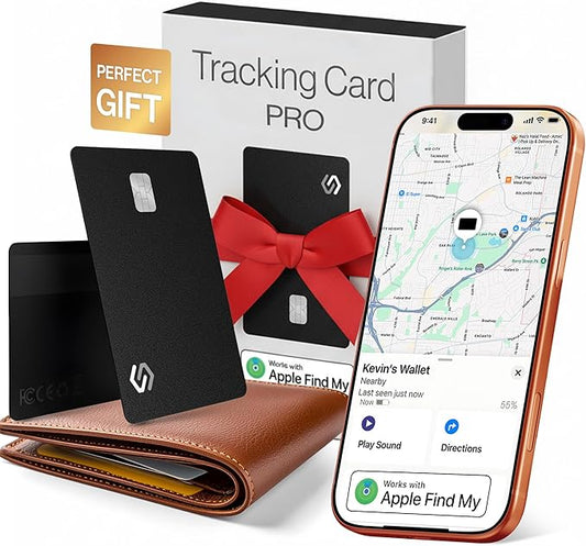 SPOTMINDERS Mens Valentines Day Gifts for Him Apple MFi Certified Credit Card Wallet Tracker PRO (iOS Only) 0.07in Works with Apple Find My Rechargeable Tracking Card IP68 Slim Passport Item Finder