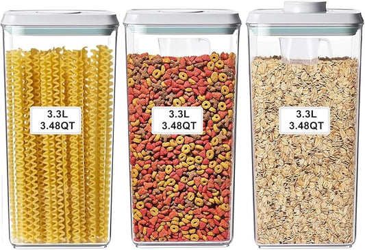 Kahyeets Airtight Food Storage Containers with Lids Pop Up Containers Pasta Organizer for Kitchen Pantry Cereal Snack Flour Sugar Coffee (3pc 3300ml / 3.48qt)