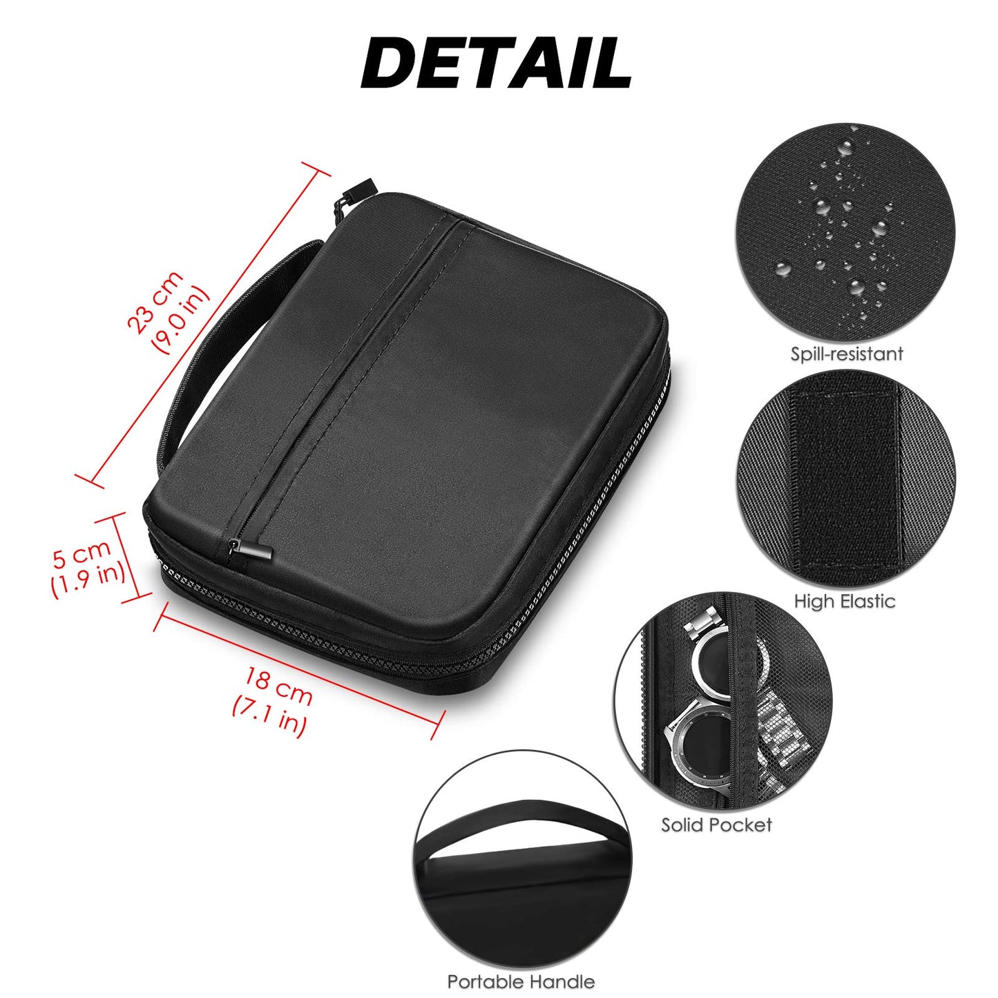 Fintie Watch Band Storage Bag Organizer, Travel Replacement Wrist Straps Carrying Case Pouch for Smartwatch Bands, Pin, Cable, Cases Accessories, Black