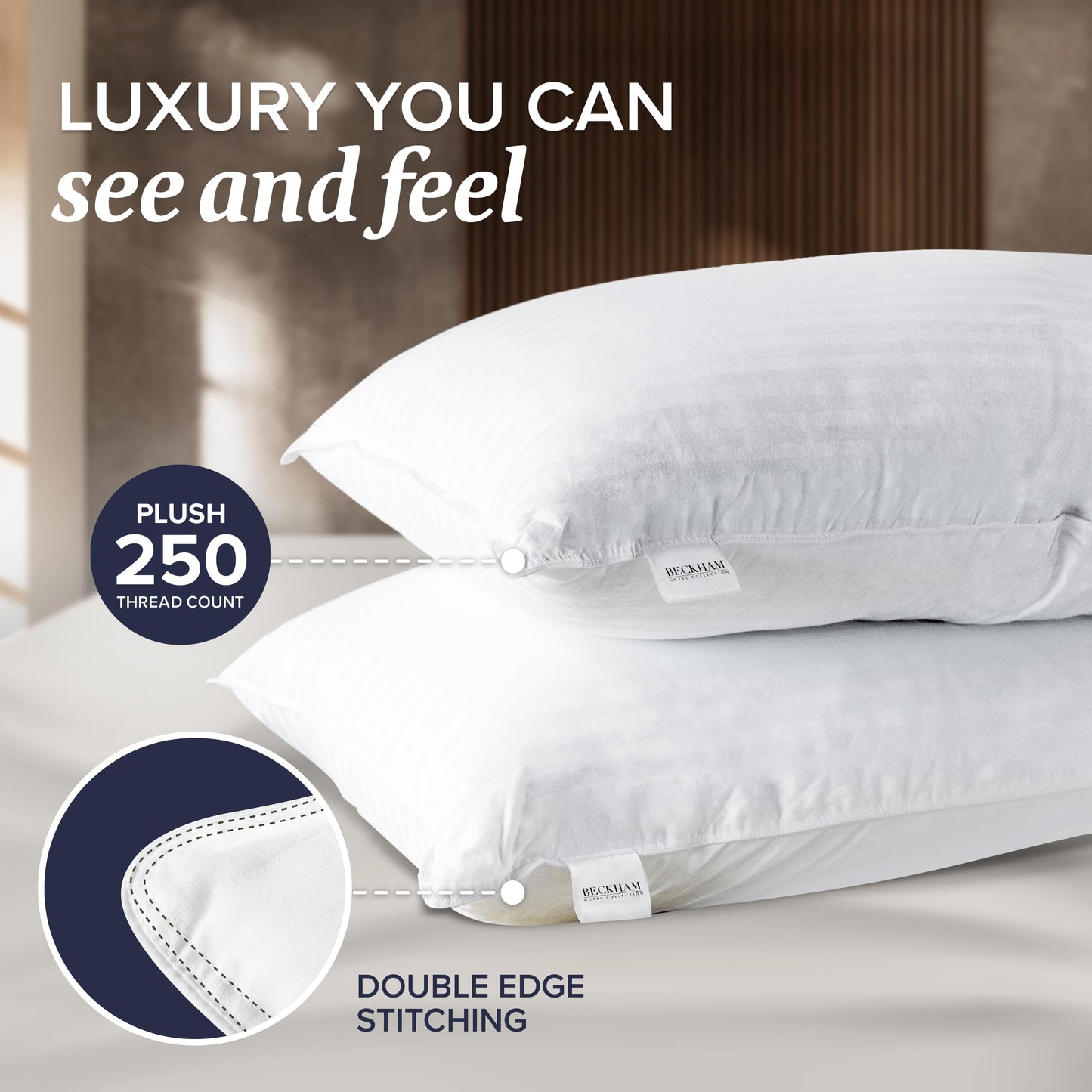 Beckham Hotel Collection Queen Pillows with Cotton Pillowcases Sets of 2, Soft Down Alternative Pillows, Open End Cases for Easy Changing, White