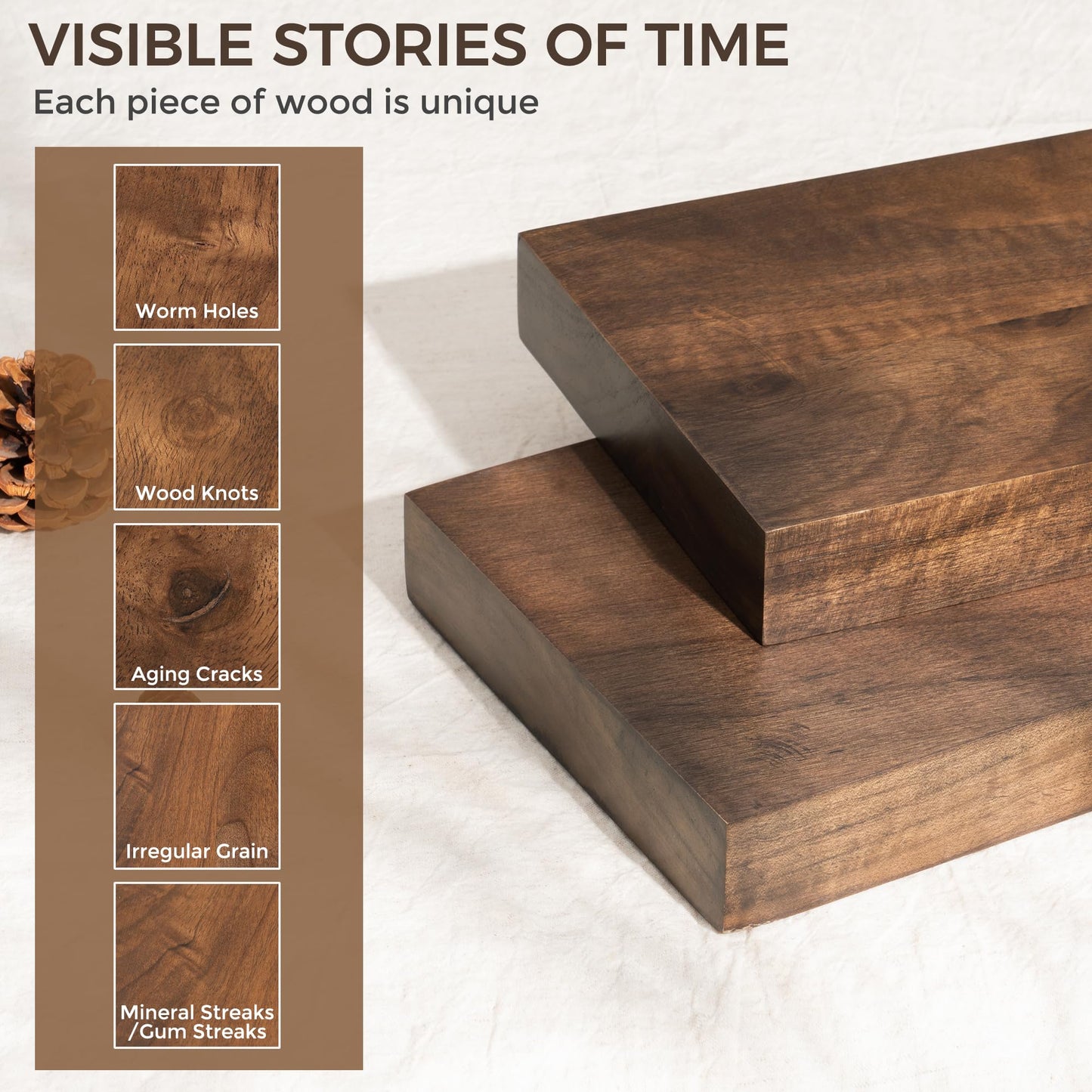 Acovy Floating Shelves, USA-Sourced Walnut Wood 30 Inch Wide x 6.7 Inch Deep Floating Shelves, Natural Wooden Shelves for Bedroom Living Room Home Office, Set of 2