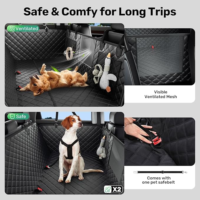 Zanch Heavy-Duty Dog Car Seat Cover, Flat Solid Back Seat Extender for Multi Large Dogs, Hard-Base Supports 450 lb, Waterproof Scrachproof Hammock Protector, Standard for Cars, SUV, Trucks, Black