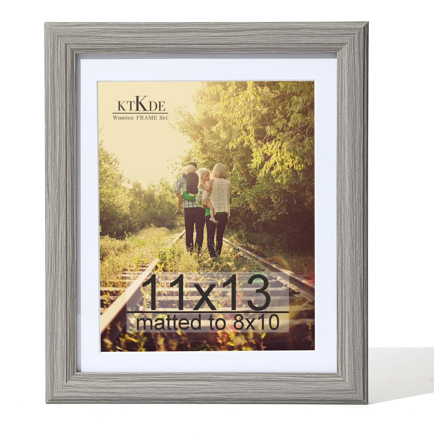 KTKDE 11x13 Picture Frame,Display Pictures 8x10 with Mat or 11x13 Without, Tempered Glass,13 by 11 Gray Wooden Frame Wall Gallery Poster Frame best gift