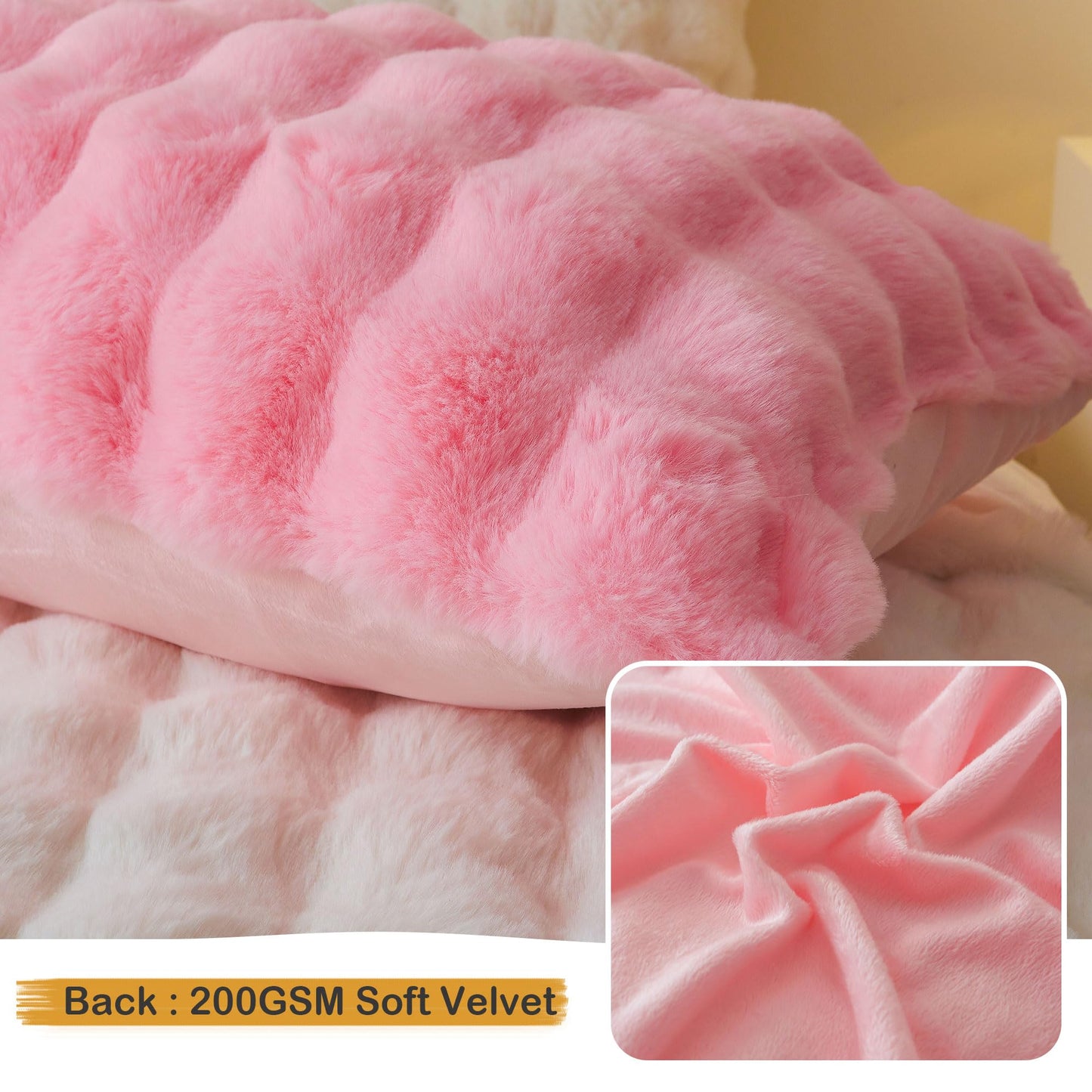 LIFEREVO Pack of 2 Fluffy Faux Rabbit Fur Pillowcases, Elegant Cute Plush Shaggy Bubble Bed Pillow Cases Standard Size with Zipper Closure, Home Decorative Furry Fuzzy Long Pillow Shams 20x26, Pink