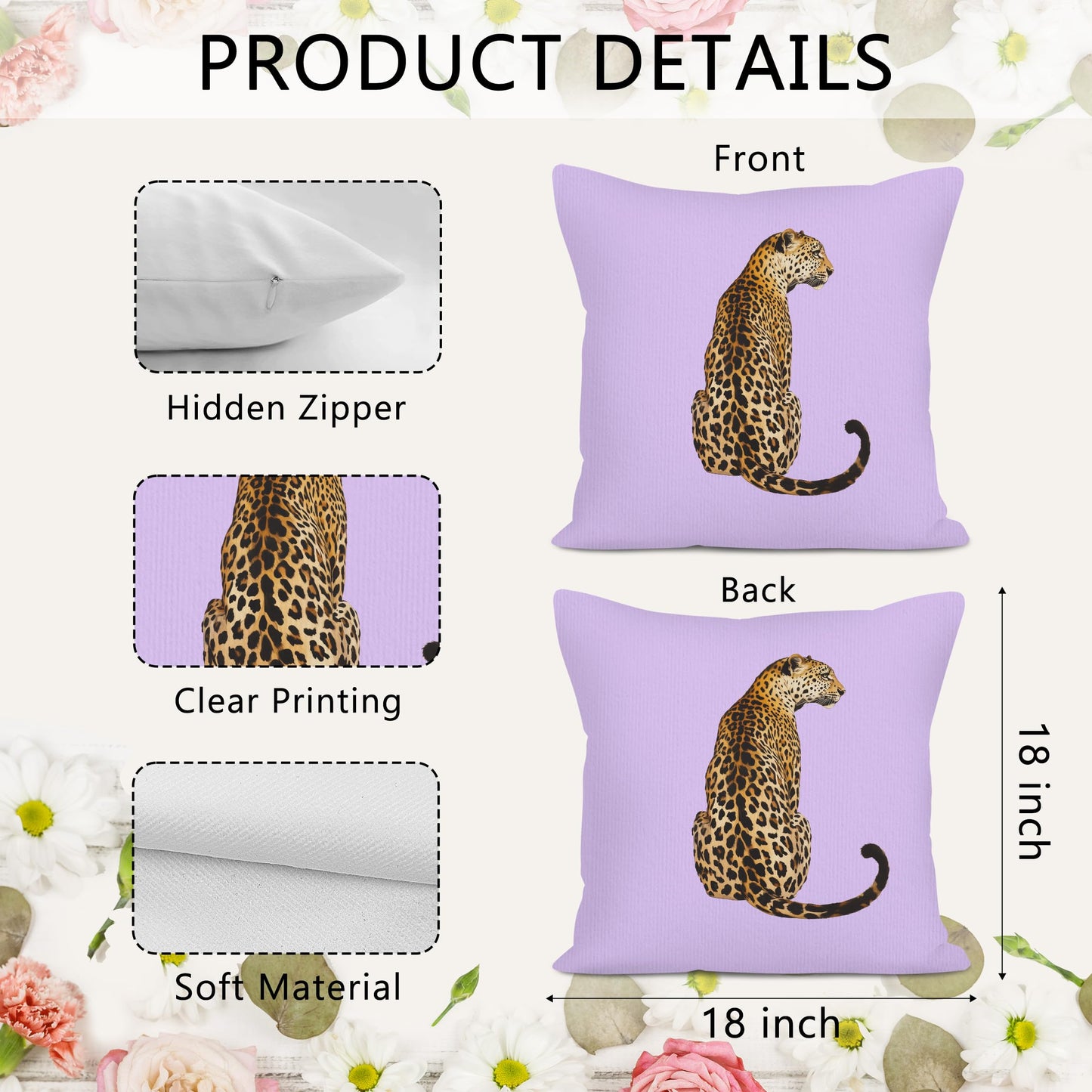 SYLLHRZGB Preppy Purple Cheetah Print Leopard Throw Pillow Covers 18x18 Set of 4, Funky 8 Ball Decor Decorative Pillow Cover Cases, Trendy Y2k Decor Cushion Cover Pillowcases for Couch Bedroom Dorm