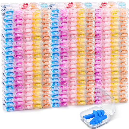 Ear Plugs Bulk for Sleeping Noise Cancelling, Swimming, Shooting, Concerts, Snoring 10 Assorted Colors with Carry Cases Reusable Silicone Earplugs Soft Ear Plugs (500 Pairs)