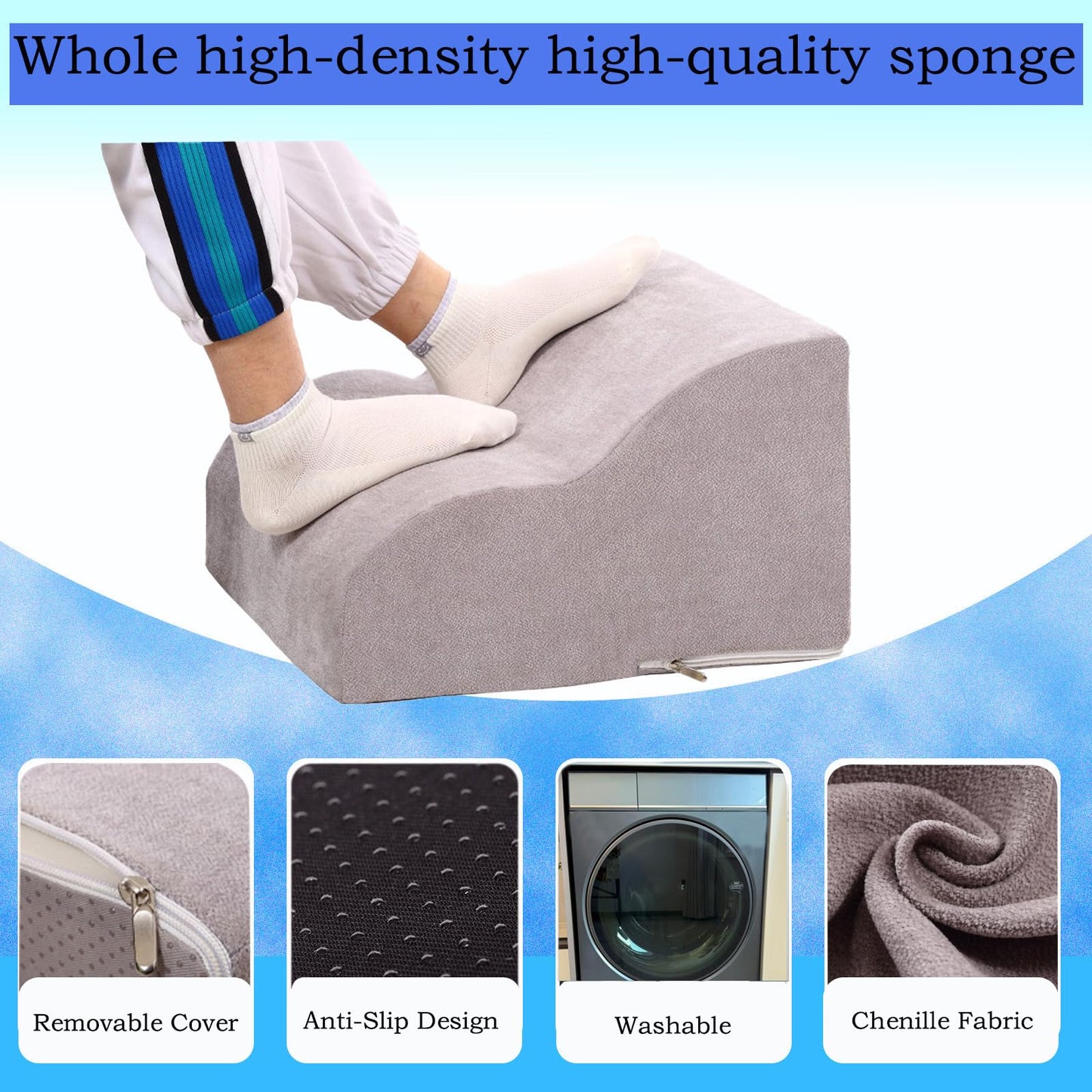 OpyTikar Foot Rest for Under Desk at Work.Multifunctional 3-Tier Foot Stool,with Washable Footrest.for Under Desk,Office Chair Gaming Chair & Sofa,Leg Elevation Pillow,Supports Posture-Light Grey
