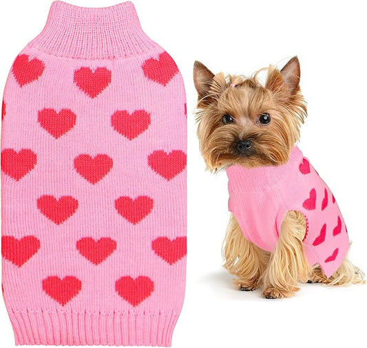 GOYOSWA Valentine Dog Sweater Dog Valentines Clothes Outfit Knitted Heart Sweater for Small Medium Large Dogs Pets (Pink, Small)