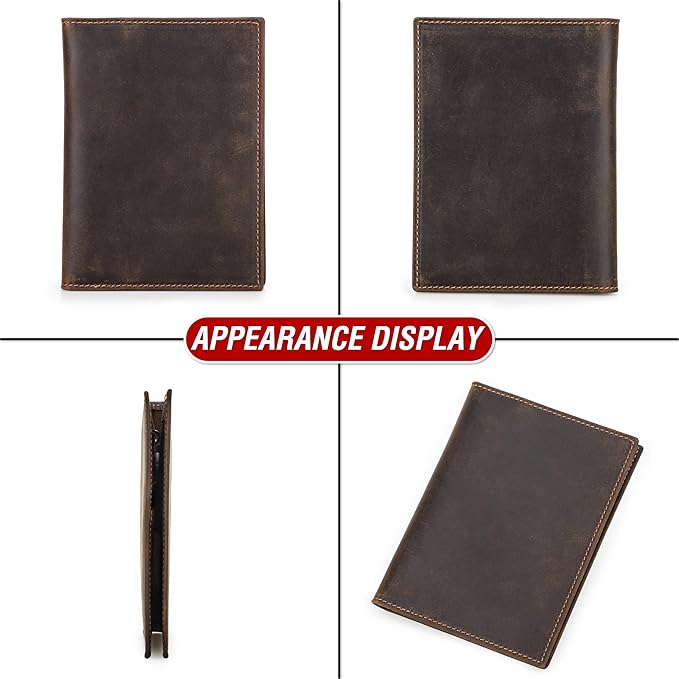 Top Grain Leather Single Travel Passport Wallet Embossing Badge for Unisex, Folio Design for Passport & Multi Cards, RFID Blocking for Passport/Cards/Checks/Bills/AirTag, Coffee Default, GB