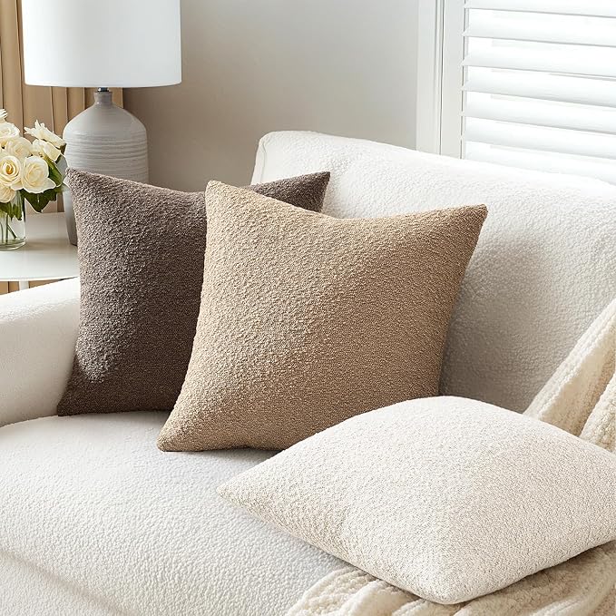 ANRODUO Pack of 2 Textured Boucle Throw Pillow Covers Soft White Euro Decorative Accent Solid Pillow Cases Cozy Modern Couch Cushion Case for Chair Sofa Bedroom Living Room Home Decor, 26 x 26 Inch