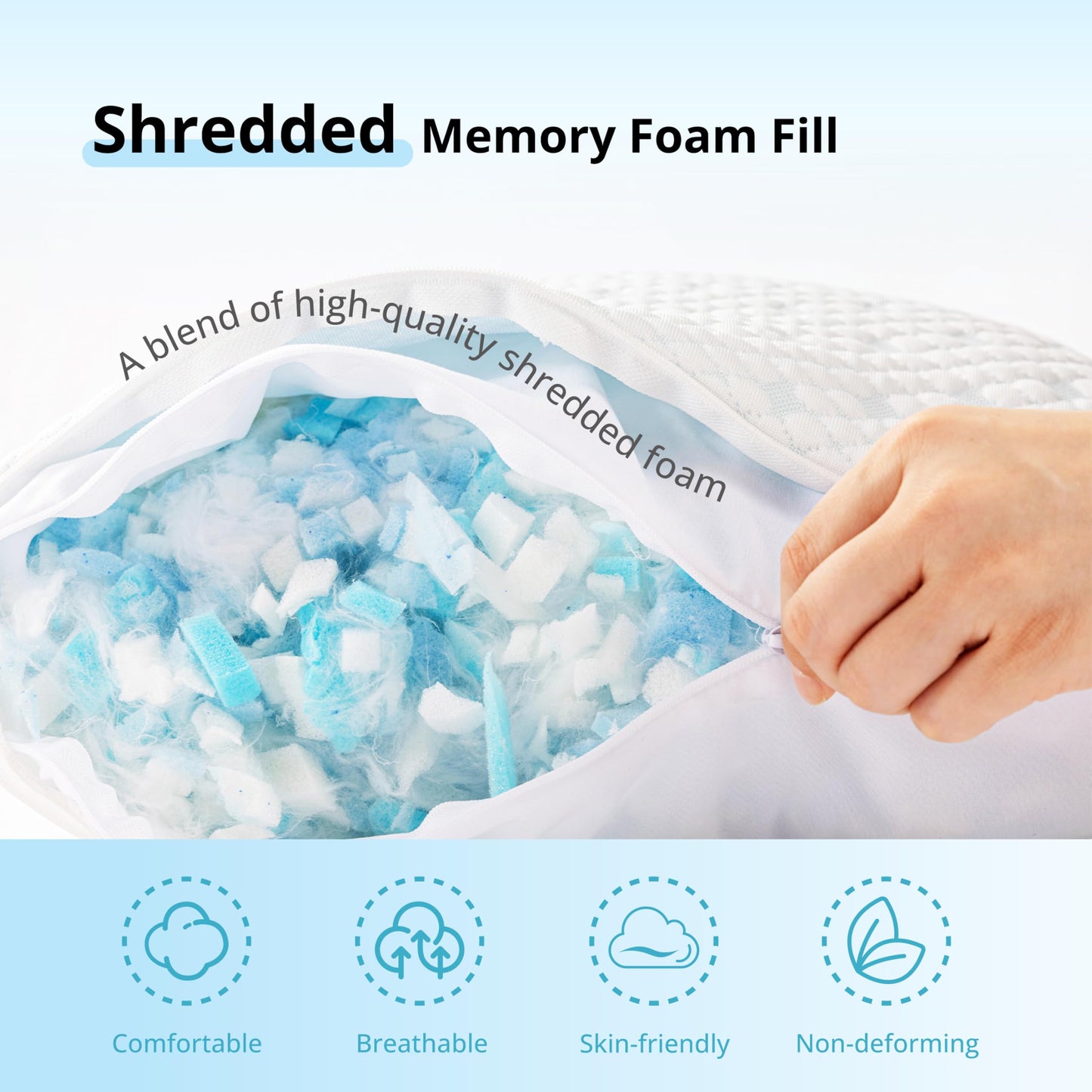 EGOHOME Cooling Pillows Queen Size Set of 2 - Adjustable Shredded Memory Foam Pillow for Sleeping, Bed Pillows for Side, Back, Stomach, Hot Sleepers, with Washable Cover, Supportive, 2 Pack