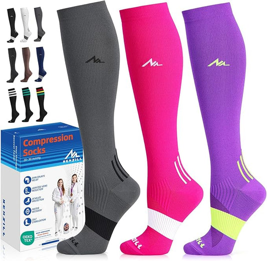 NEWZILL Medical Compression Socks for Women & Men, 20-30 mmHg Knee-High Support for Circulation, All-Day Comfort for Work Travel Running Cycling and Fitness