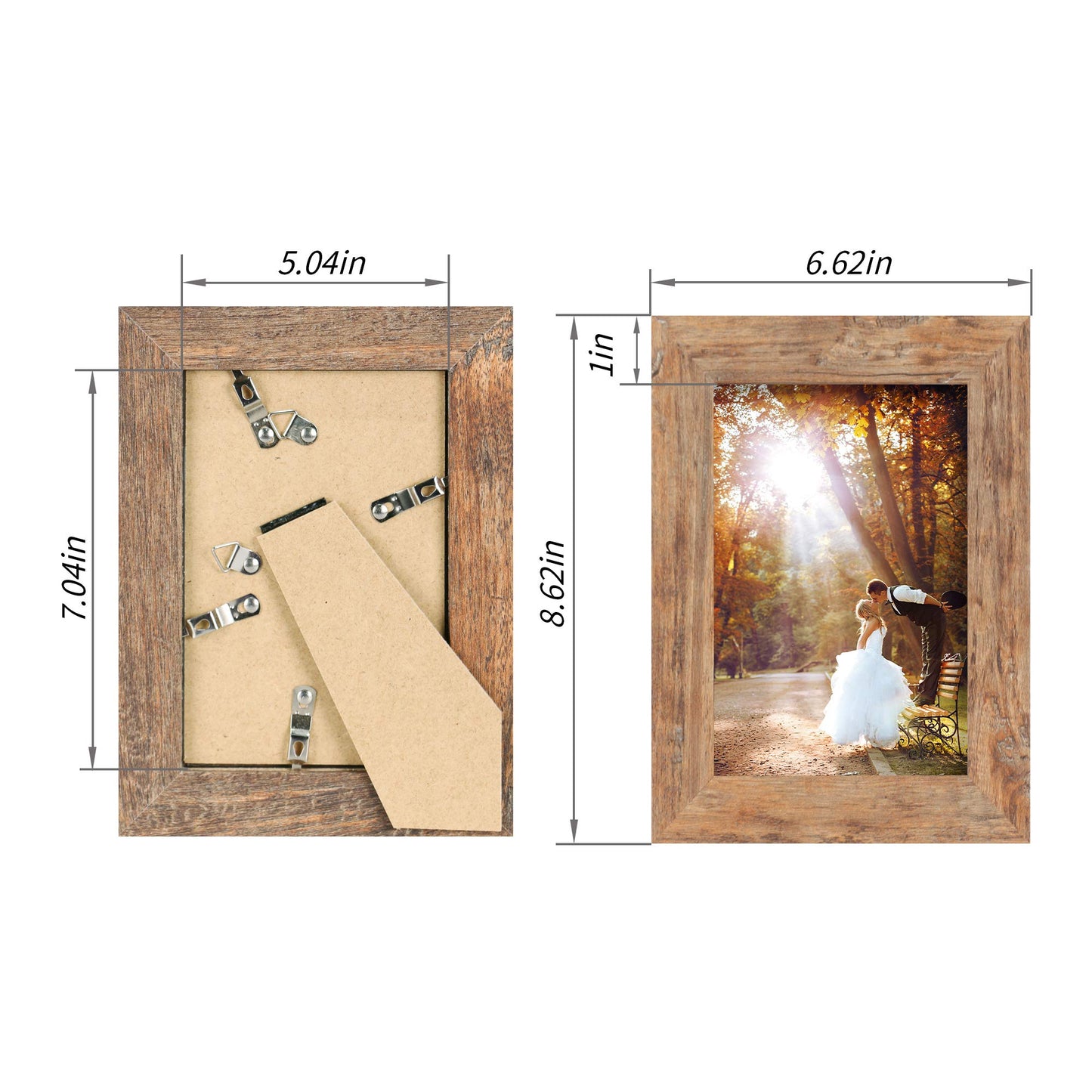 iRahmen 5x7 Picture Frame Set of 4, High Definition Real Glass Rustic Brown Frame, 5 x 7 Wood Photo Frames for Tabletop Display and Wall Mounting