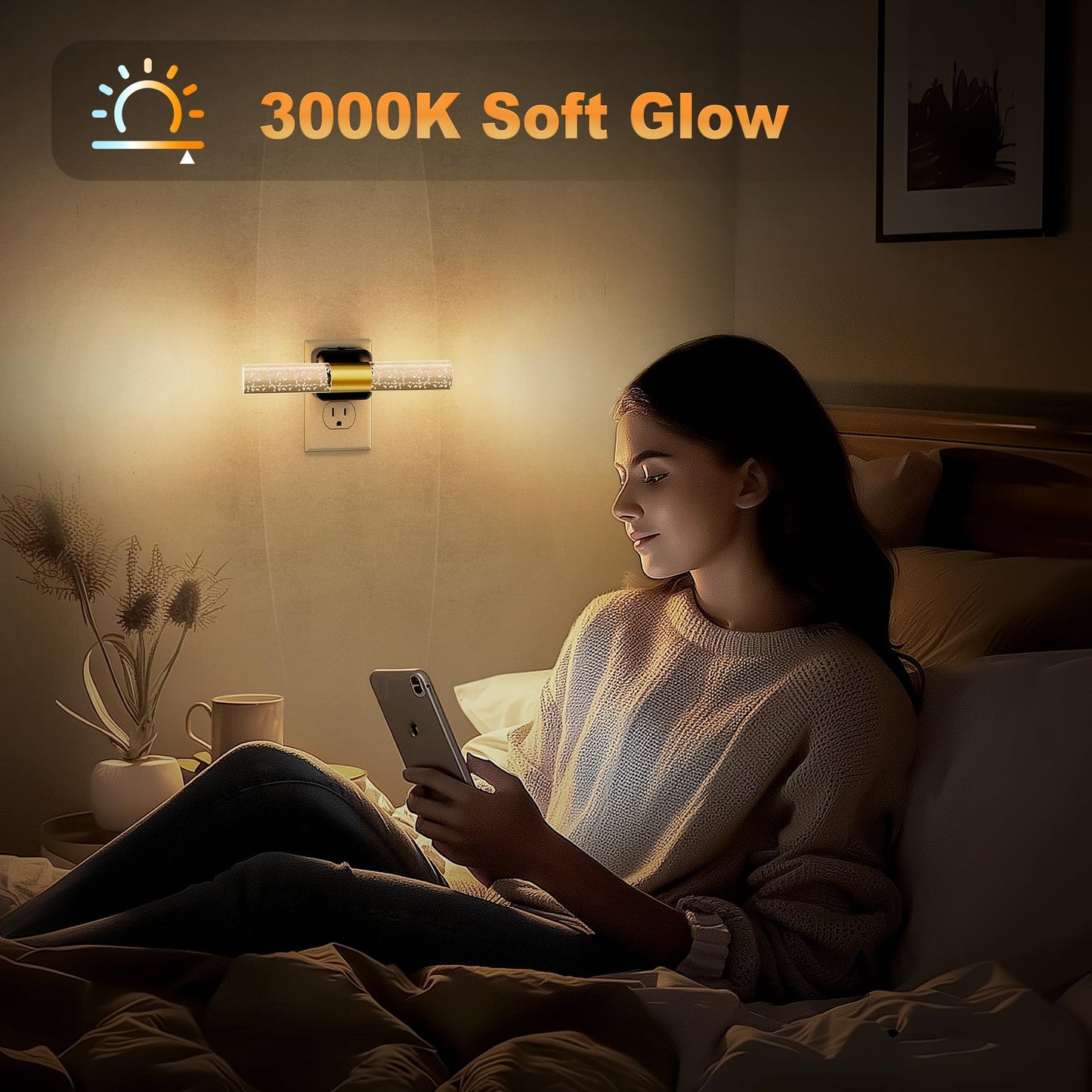 JandCase Night Lights Plug into Wall, 180° Rotating 3000K Soft Light LED NightLights, 0-100LM Adjustable Brightness, Plug in Night Light with Auto Light Sensor,for Bathroom,Hallway,Kitchen, Bedroom