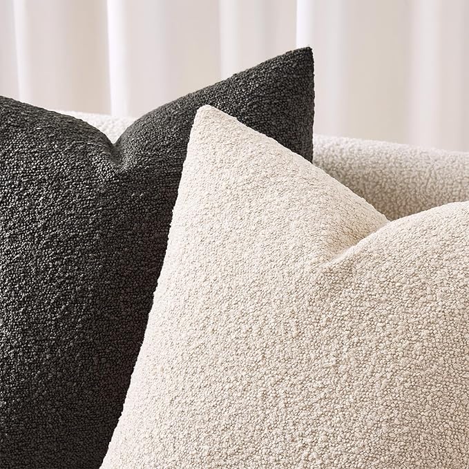 ANRODUO Pack of 2 Textured Boucle Throw Pillow Covers Soft Grey Euro Decorative Accent Solid Pillow Cases Cozy Modern Couch Cushion Case for Chair Sofa Bedroom Living Room Home Decor, 26 x 26 Inch