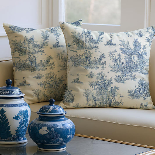Breling 2 Pcs Chinoiserie Grandmillennial Pillow Covers Blue and White 18 x 18 Inch Throw Vintage Rustic Toile Pillowcases Cushion Pillow Covers for Couch Home Decor Soft Farmhouse Home Decor